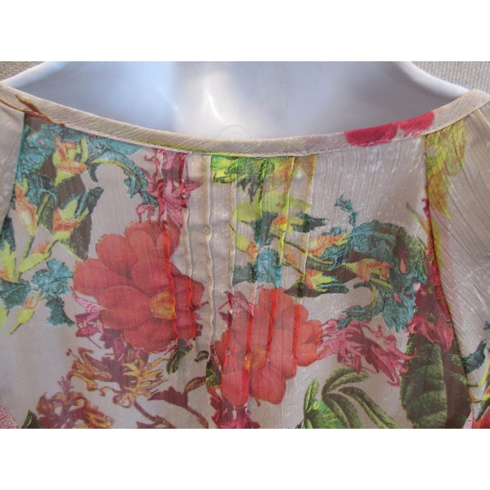 Meadow Rue Anthropologie Key-Hole Peasant Blouse Beige w/Multicolor Floral Sz S - Picture 5 of 7